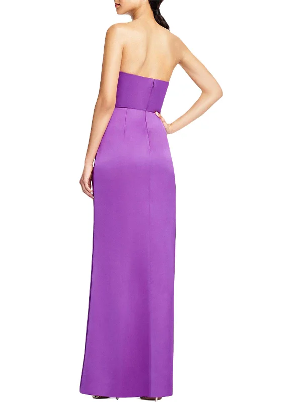 Womens Satin Strapless Evening Dress