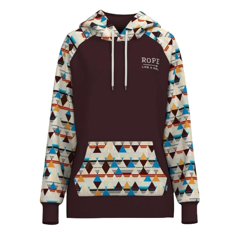 Hooey Girl's Rope Like A Girl Maroon & Cream Aztec Pattern Hoodie HH1228MAAZ-Y