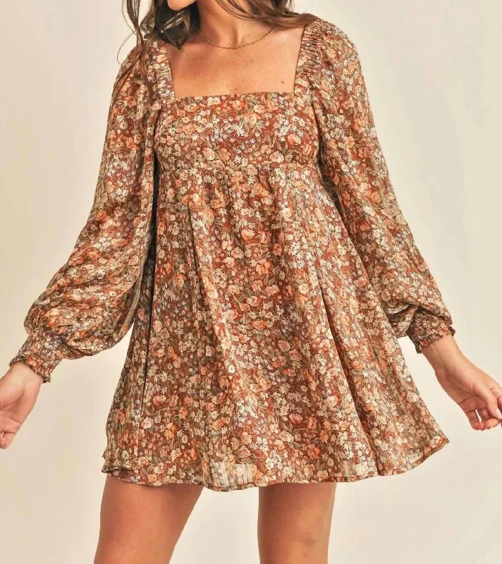 Thalia Dress in Bronze Floral