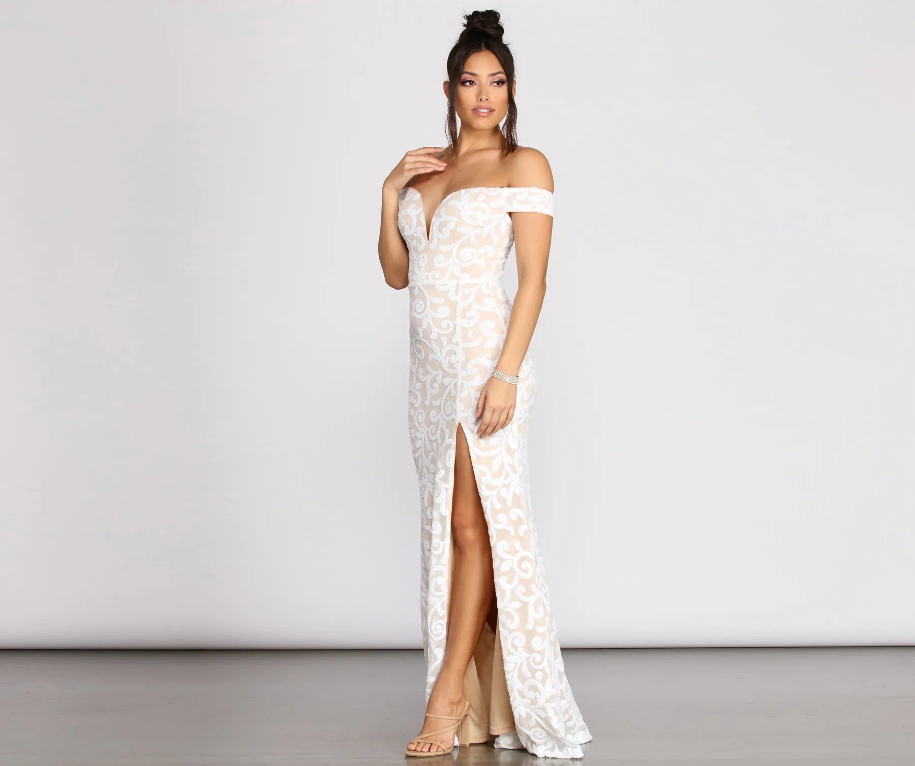 Marzia Scroll Sequin Mesh Mermaid Dress