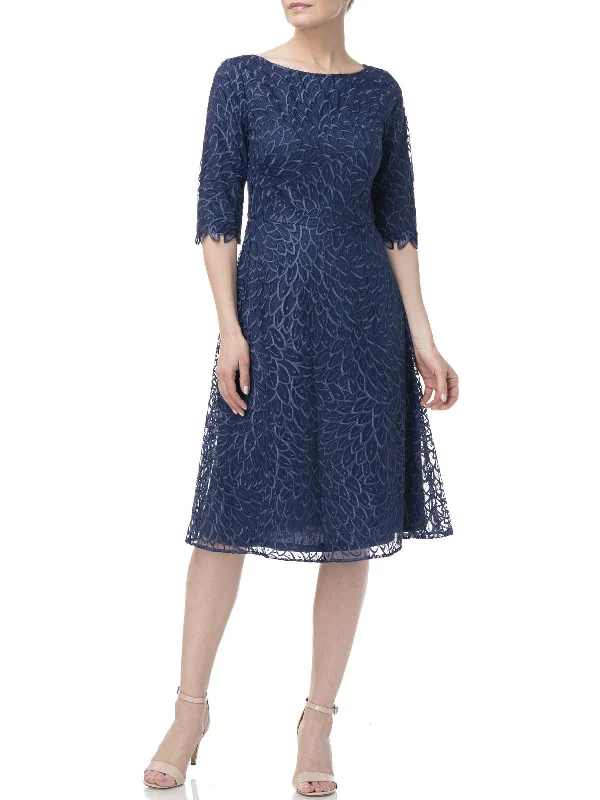 Sophia Womens Embroidered Midi Cocktail and Party Dress