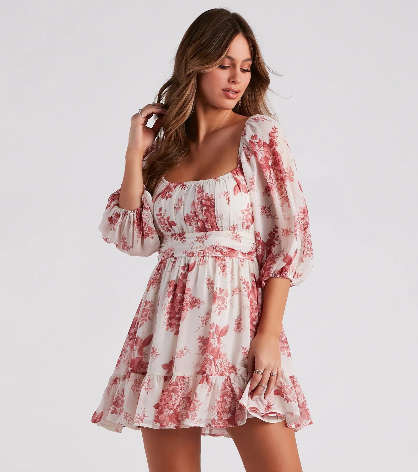 Sunday Girl Floral Chiffon Skater Dress