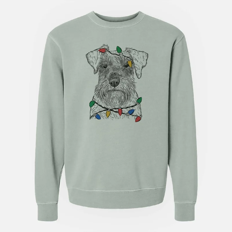 Christmas Lights Smokey the Miniature Schnauzer - Unisex Pigment Dyed Crew Sweatshirt