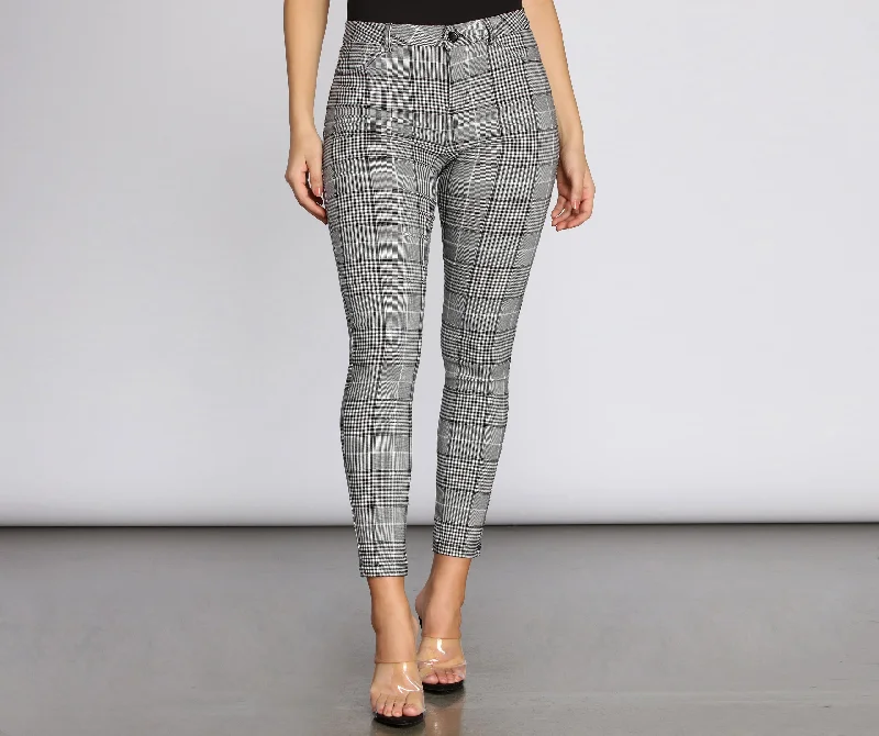 High Rise Plaid Skinny Pants