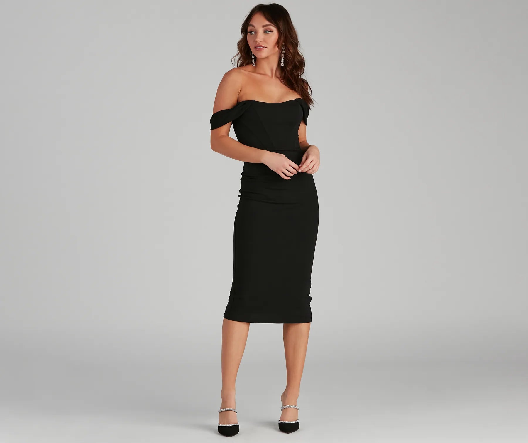 Sheila Crepe Corset Midi Formal Dress