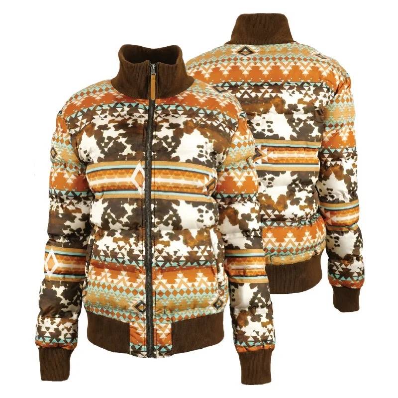 Hooey Ladies Brown Cowprint & Aztec Quilted Track Jacket HJ119TNBR