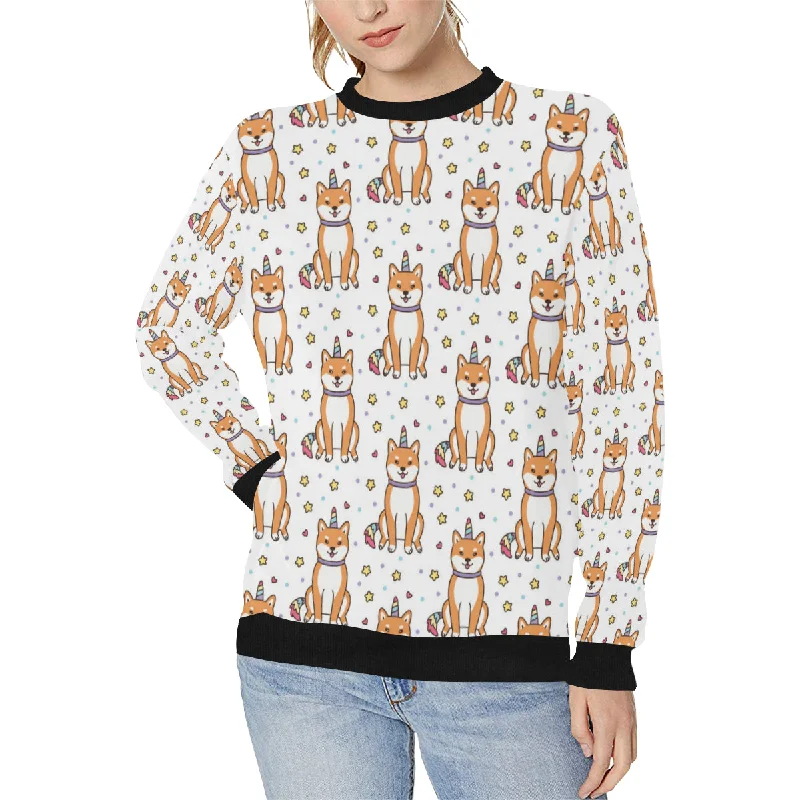 shiba inu unicorn costume horn colorful tail patte Women's Crew Neck Sweatshirt