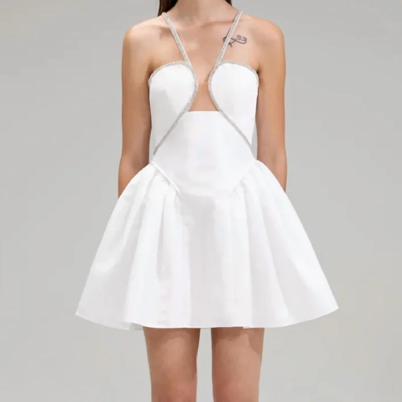 Taffeta Flared Mini Dress in White