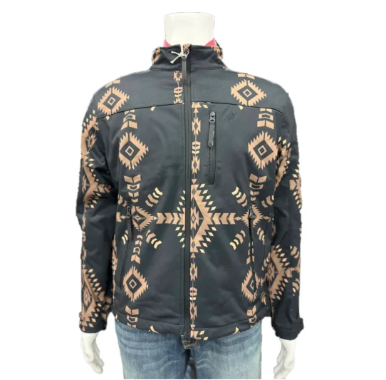 Hooey Men's "Jesse" Black Aztec Printed Softshell Jacket HJ109BKTN