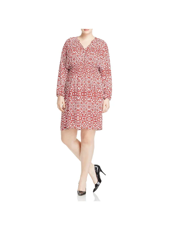 Plus Womens Printed Long Sleeve Casual Dress