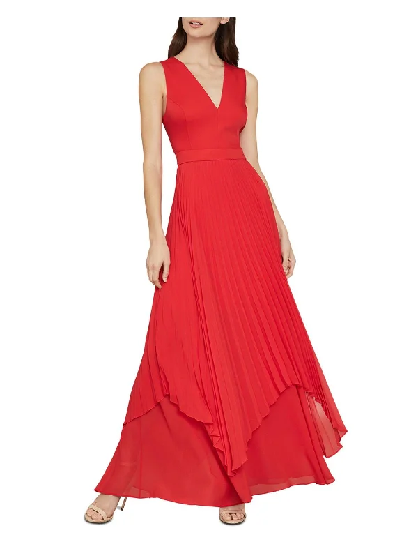 Eve Womens Pleated Cut-Out Evening Dress