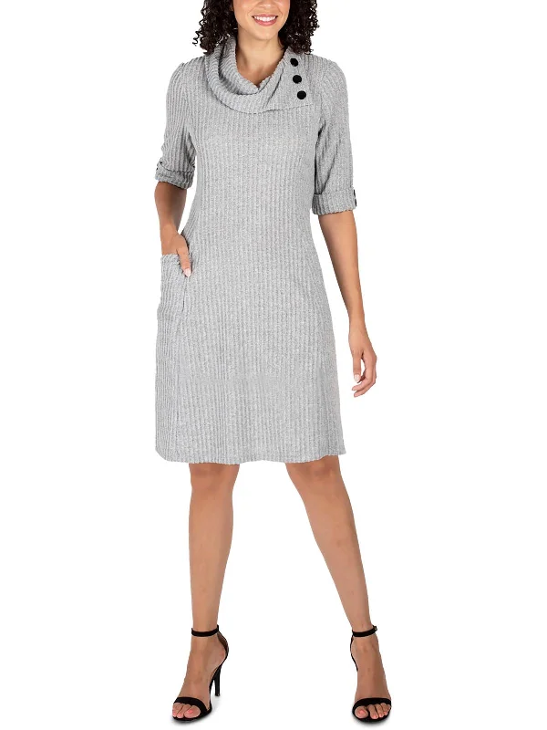 Womens Cowl Knee-Length Sweaterdress