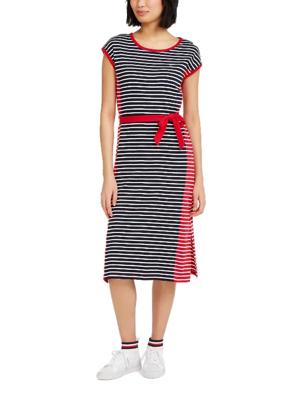 Womens Colorblock Striped Midi Dress