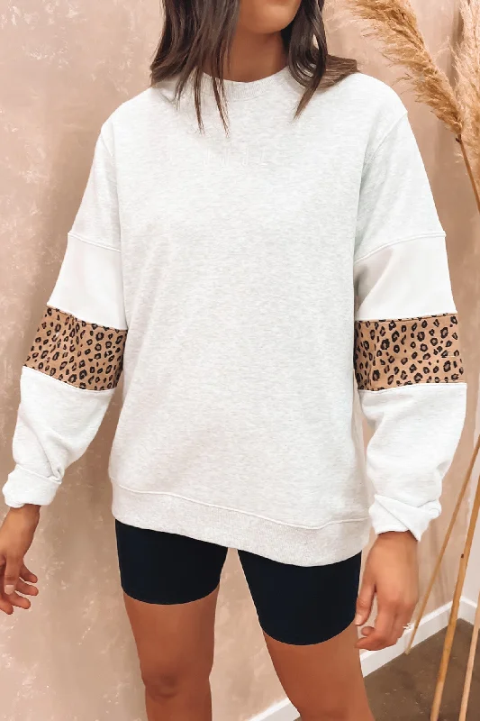 JNJL Leopard Panel Crew Snow Marle