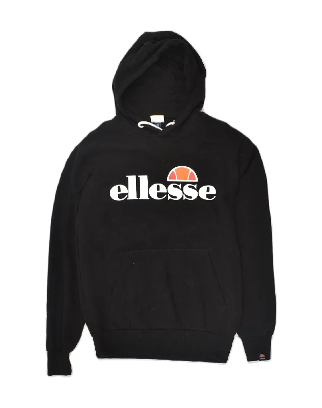 ELLESSE Womens Graphic Hoodie Jumper UK 12 Medium Black Cotton