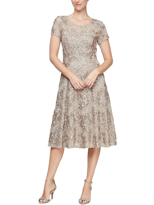 Womens Glitter Midi Cocktail and Party Dress