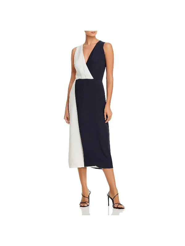 Galane Womens Surplice Colorblock Midi Dress