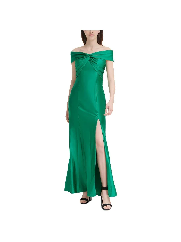 Womens Knot Front Off The Shoulder Evening Dress