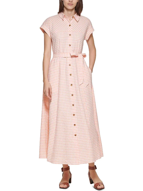 Womens Gingham Midi Shirtdress