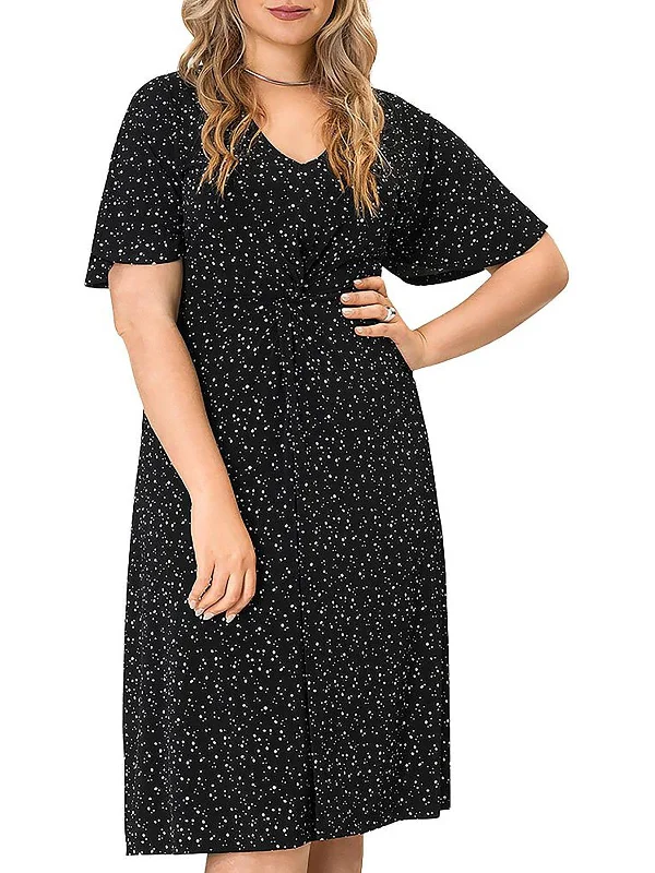 Plus Betty Womens Polka Dot V-Neck Midi Dress