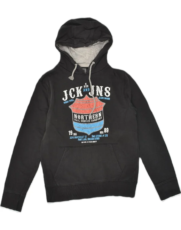 JACK & JONES Womens Graphic Hoodie Jumper UK 12 Medium Black Cotton