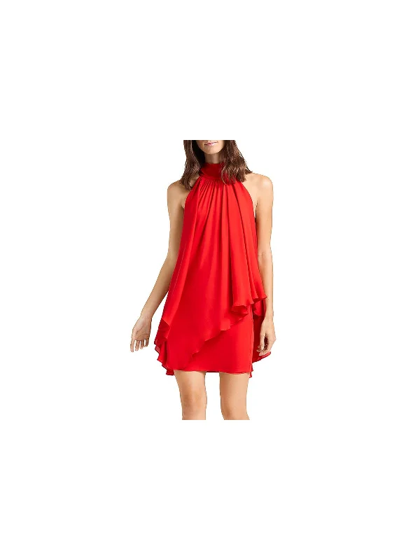 Womens Layered Mock Neck Cocktail Dress