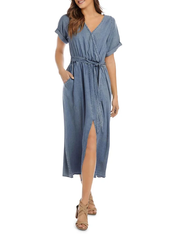 Womens Chambray Long Midi Dress