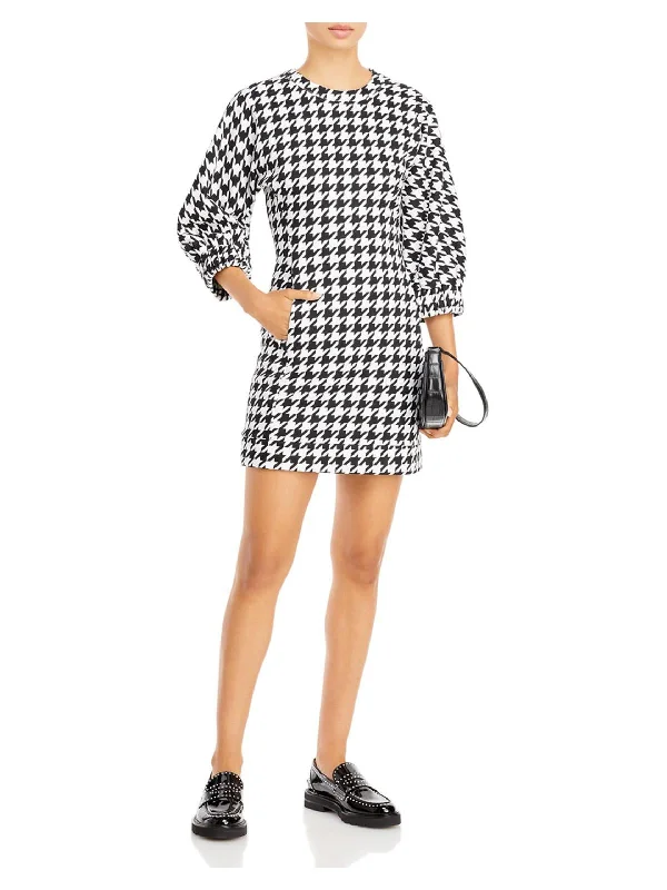 Womens Houndstooth Sheath Mini Dress