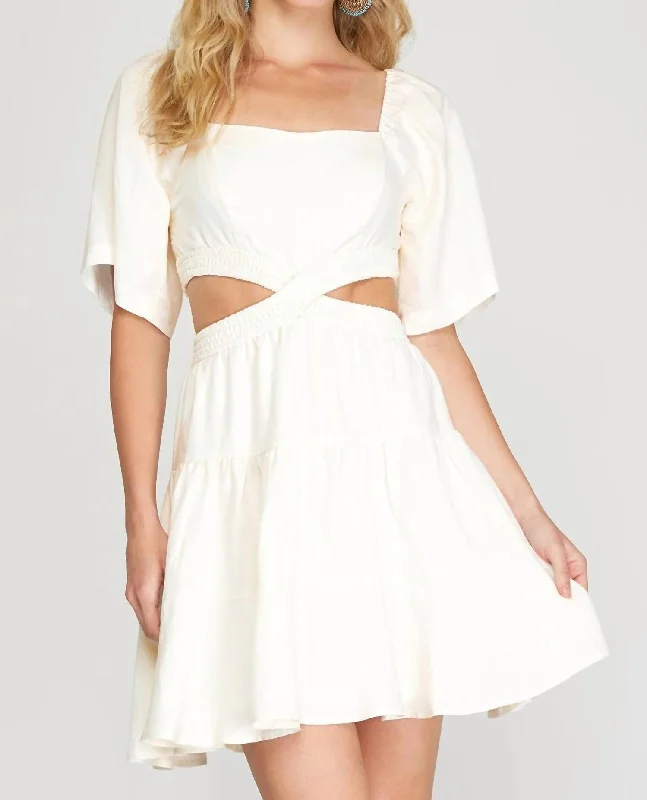 Kewanna Open Waist Linen Dress in White