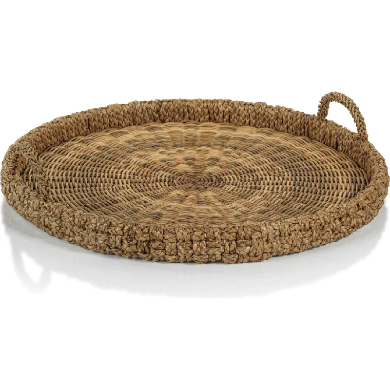 Teramo Braided Seagrass Round Tray with Glass Insert