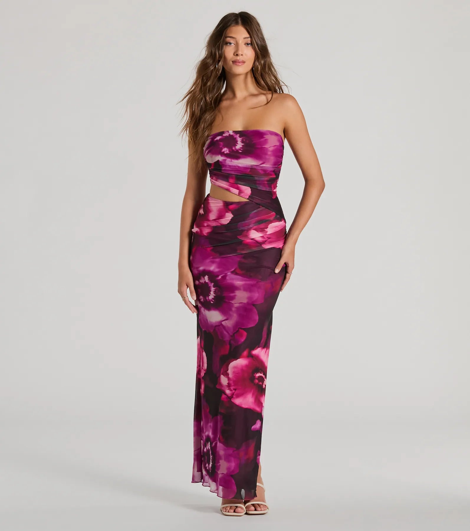 Stunning Favorite Strapless Cutout Floral Maxi Dress