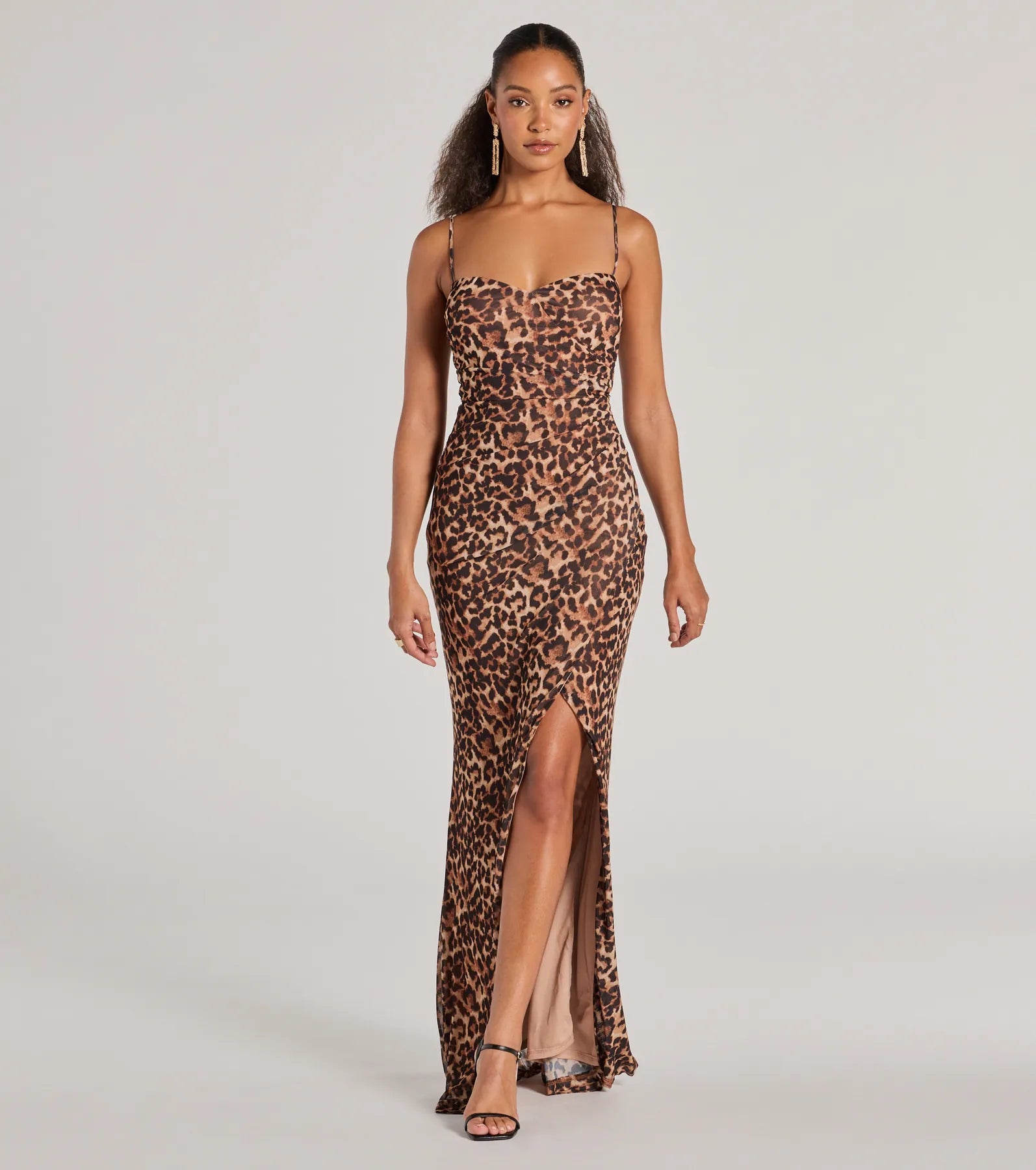 Velma Leopard Wrap Slit Mermaid Formal Dress