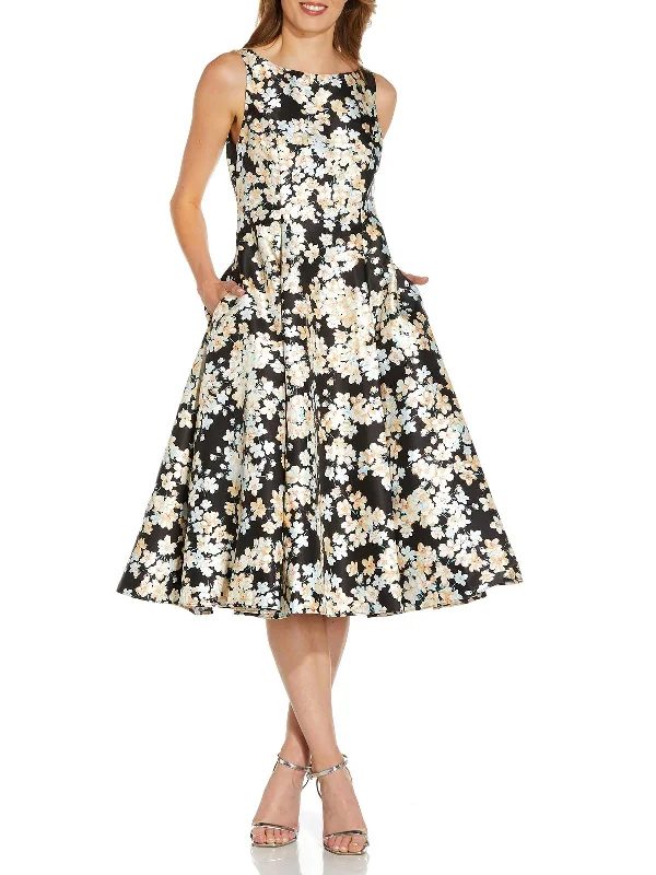 Womens Floral Printed Knee-Length Fit & Flare Dress