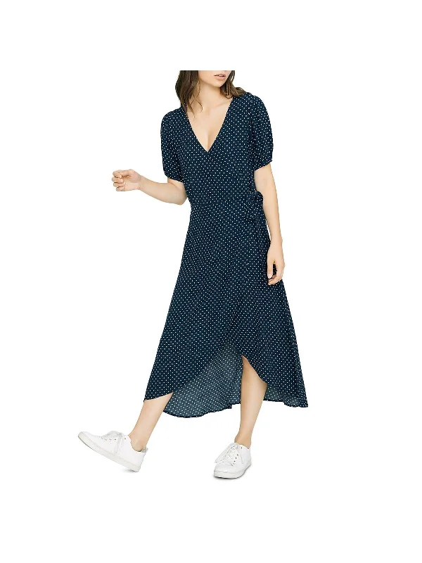 Womens Polka Dot Surplice Wrap Dress