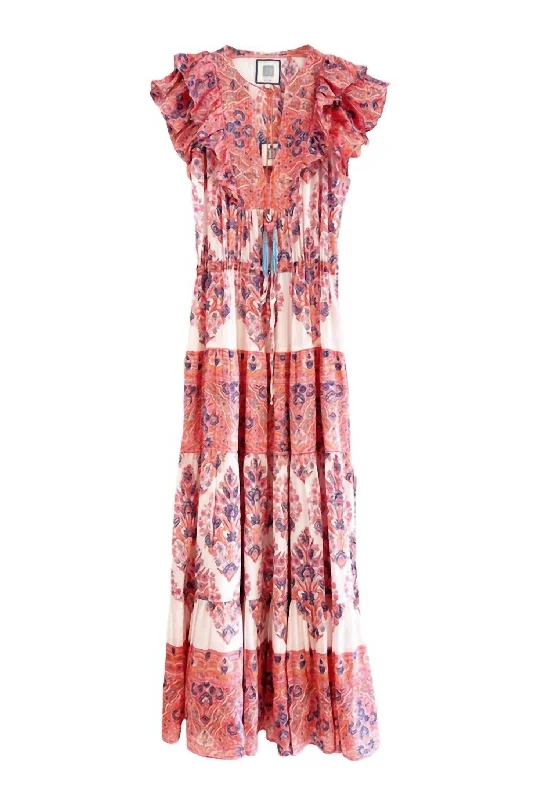 Kelsey Maxi Dress in Orange Motif