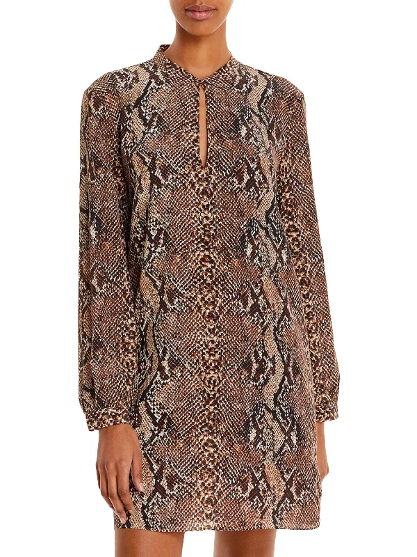 Briona Womens Silk Snake Print Mini Dress