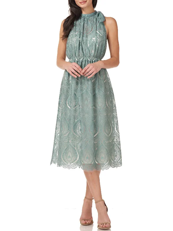 Womens Embroidered Illusion Cocktail and Party Dress