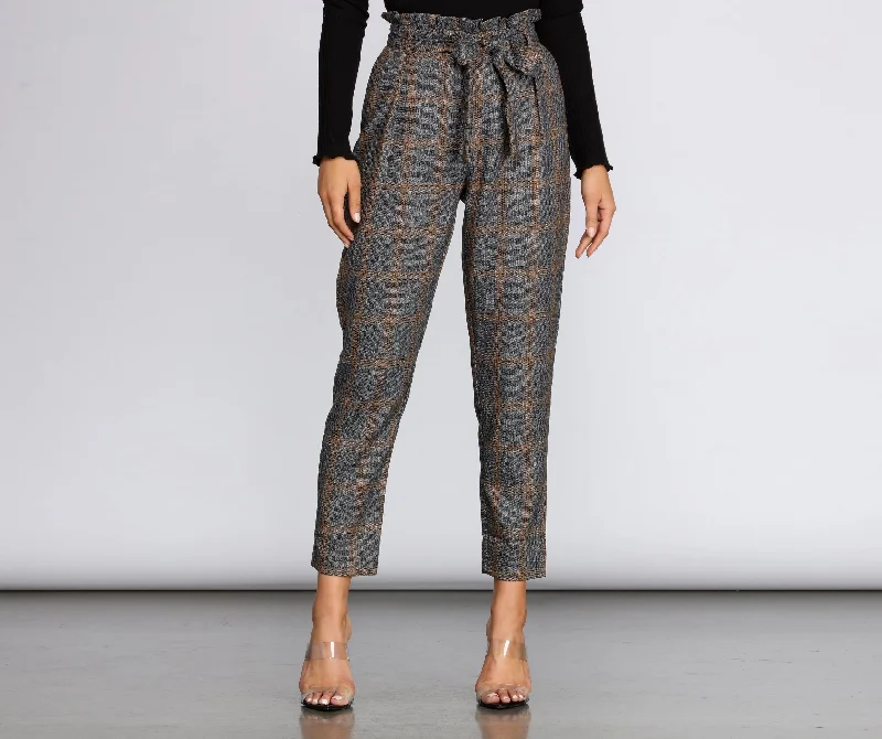 Plaid Paper Bag Tapered Pants