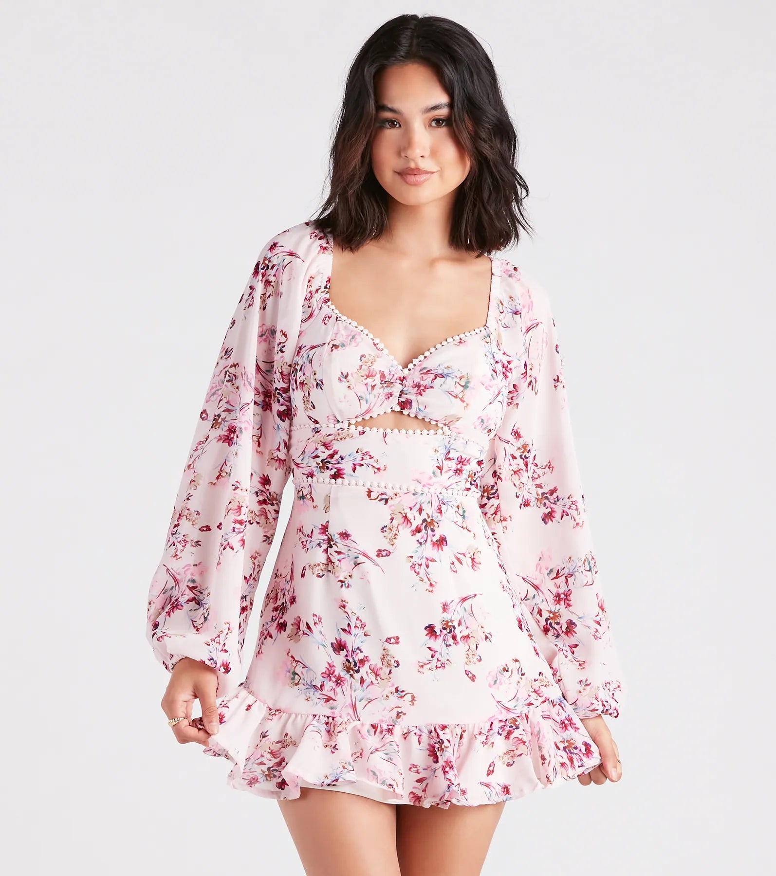 Ready For Floral Chiffon Ruffle Short Dress