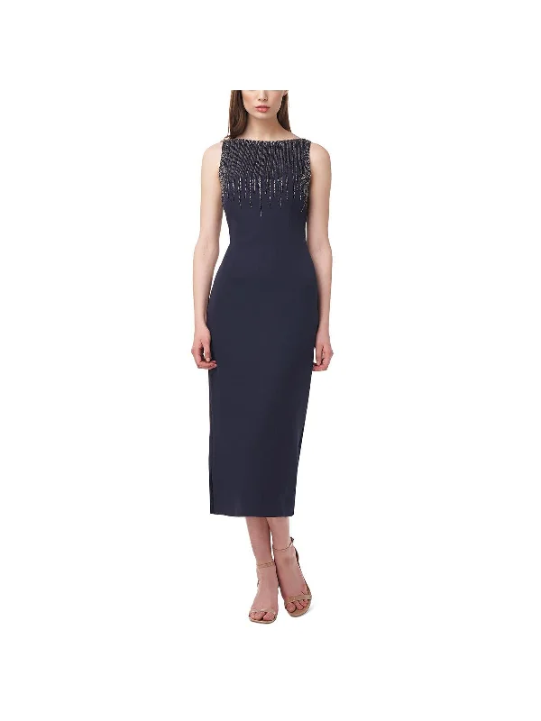 Womens Beaded Boat Neck Midi Dress