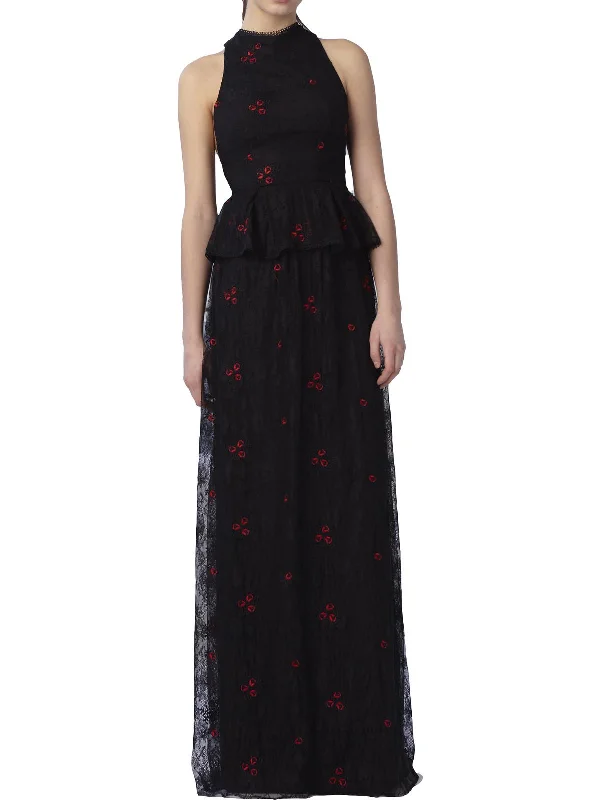 Womens Floral Lace Evening Dress