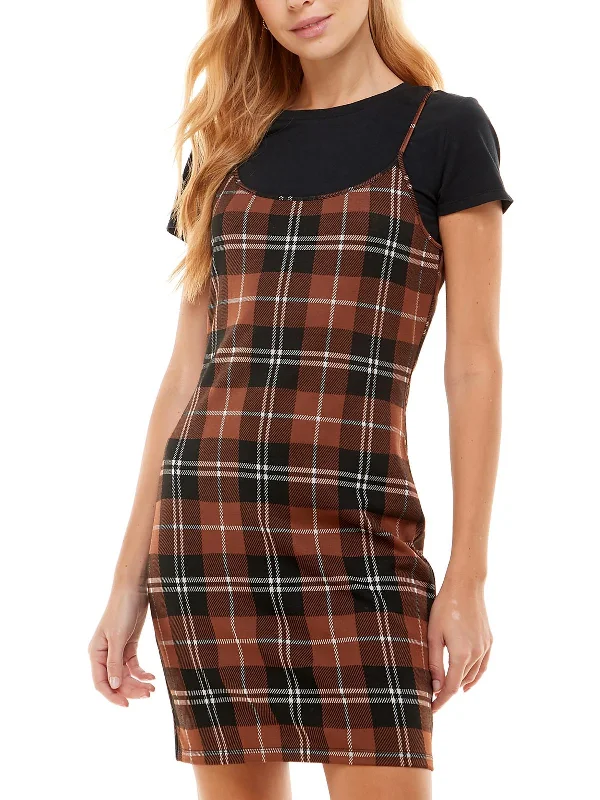 Juniors Womens Plaid 2PC Bodycon Dress