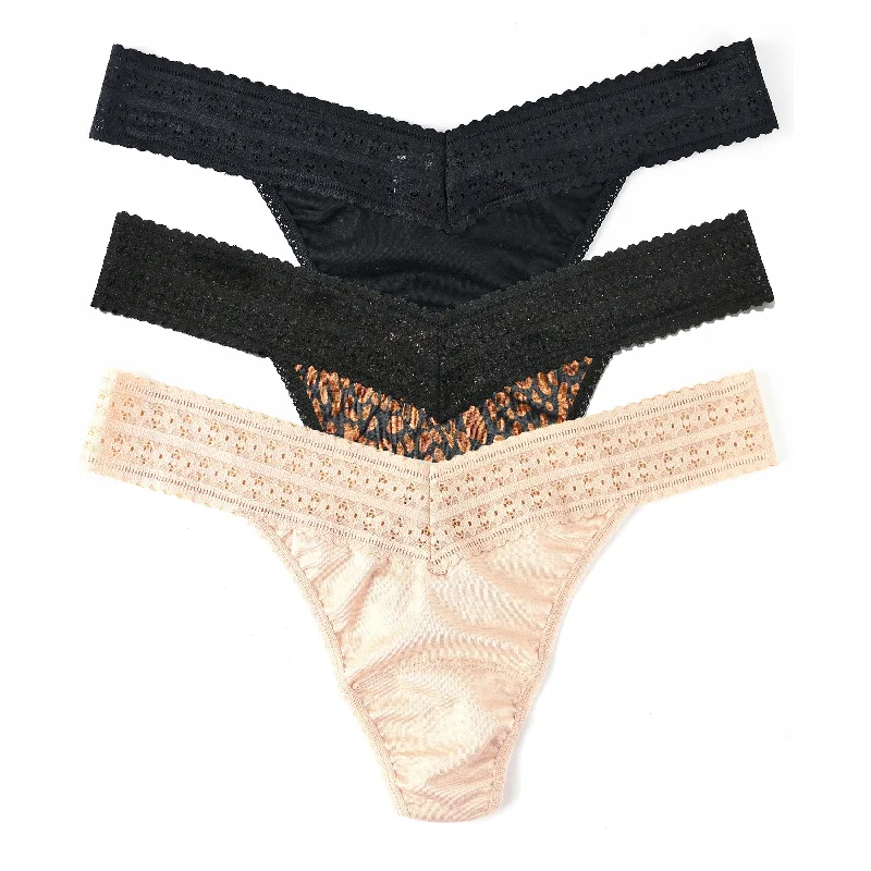 3-Pack Dreamease Modal Original Rise Thong | Black/ So Wild/Chai