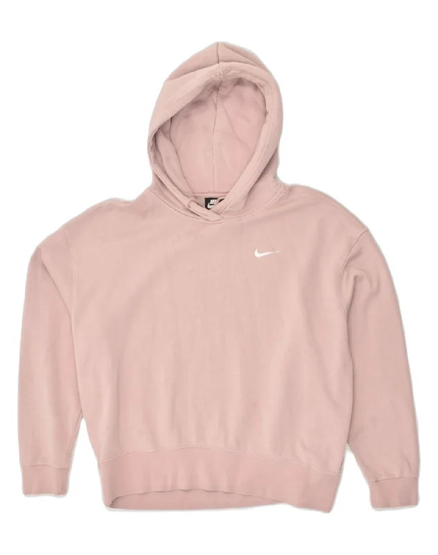 NIKE Womens Oversized Hoodie Jumper UK 14 Medium Pink Cotton