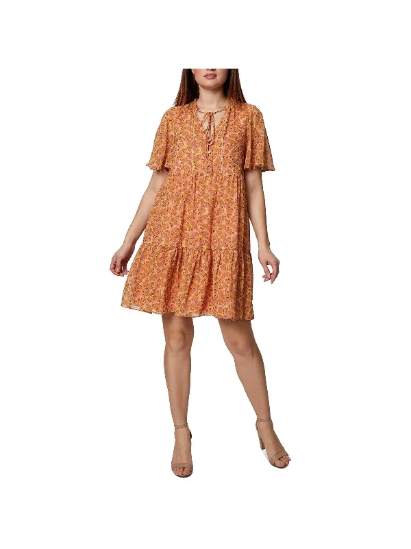 Womens Floral Flutter Sleeves Fit & Flare Dress