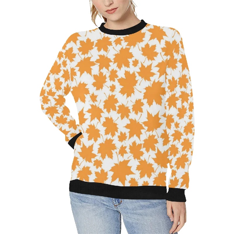 Orange Maple Leaf pattern Women's Crew Neck Sweatshirt