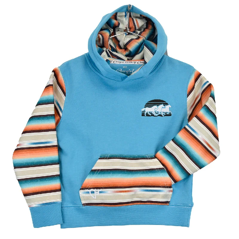 Cowgirl Hardware Girl's Horse Serape Sunset Turquoise Hoodie 471337-390