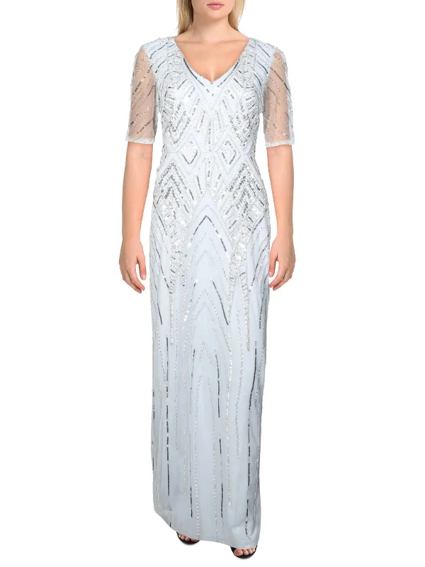 Womens Embellished Full-Length Formal Dress