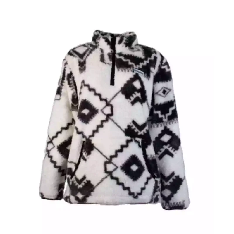 Hooey Ladies White & Black Aztec Print Fleece Pullover HFP016WHBK