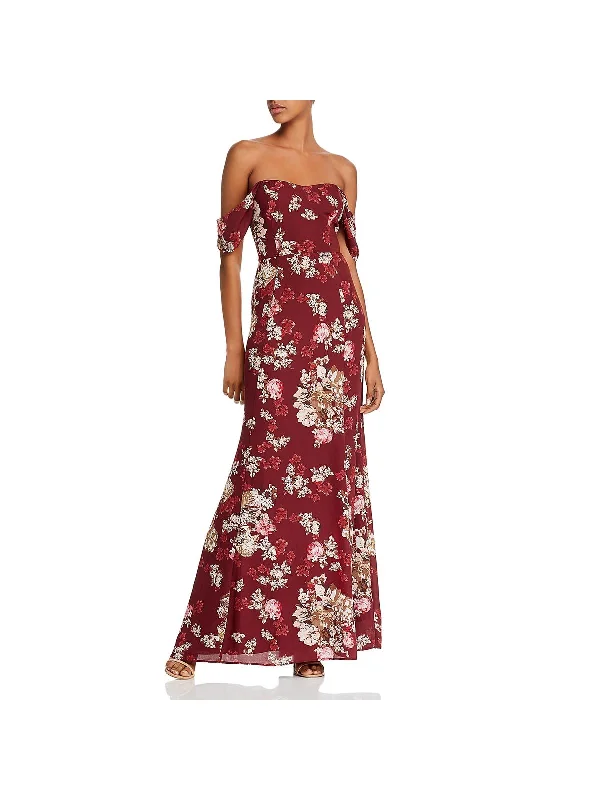 Womens Floral Print Sweetheart Maxi Dress